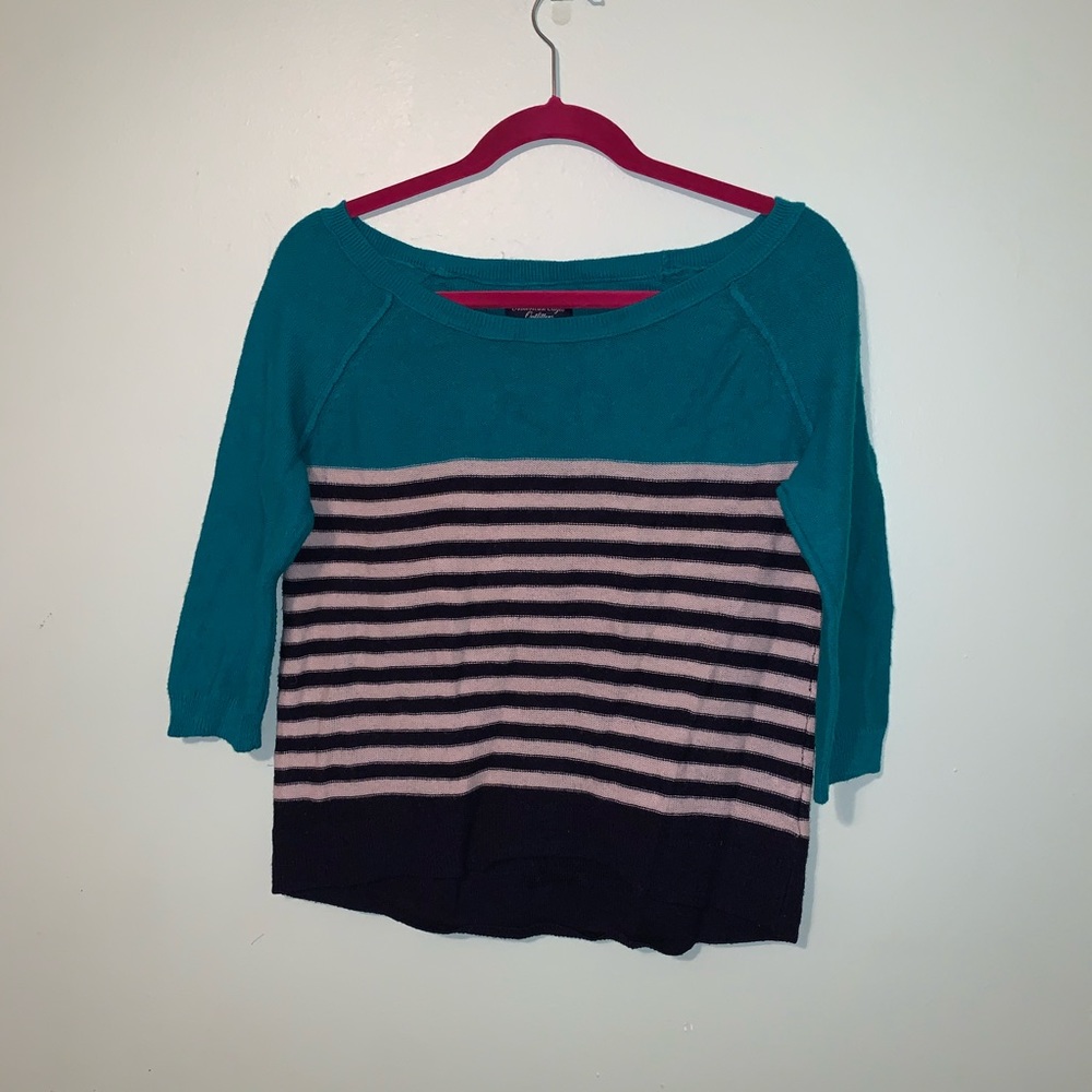Teal and Black 3/4 Sleeve American Eagle Sweater